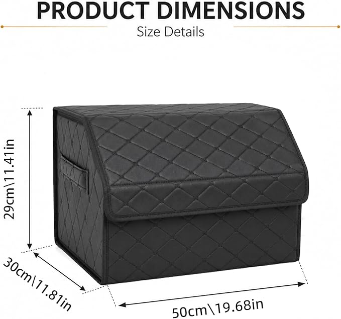 1Pack Leather Trunk Organizer for SUV & Sedans - Extra Large Foldable Car Storage Box with Lid, Adjustable Removable Dividers and Carry Handle, Collapsible Auto Cargo Organizer Black (1)
