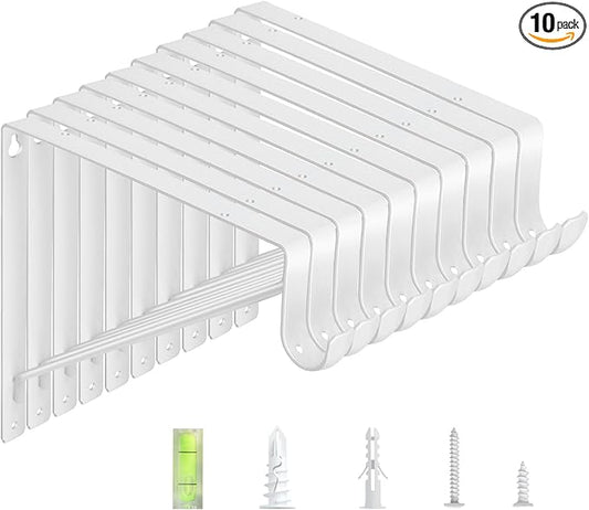 10-Pack Closet Rod Bracket, 10.8x10.8Inch Closet Shelf Brackets Heavy Duty Wall Mounted, Matte White Steel Closet Rod Support Brackets Holder, 300 Lbs Load Capacity with Anchors Screws