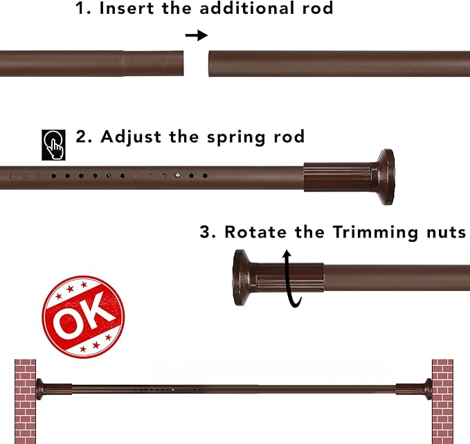 Tension Shower Curtain, Spring Shower Tension Curtain Rod, Closet Rod, for Windows or Shower, Rust Resistant Easy to Install, Umimile (Brown, 51-126”)
