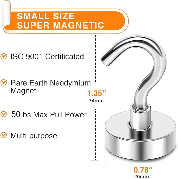 MIKEDE Magnetic Hooks,Strong Magnets Hooks Heavy Duty, Extra Strong Cruise Hook for Hanging, Industrial Metal Refrigerator Hooks for Cruise Cabins,Fridge, Kitchen,Grill-18 Pack- 50lbs