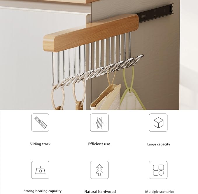 12 inch valet rods for closets, extendable and pull-out wardrobe pole for hanging clothes,bras,tie,belt,wardrobe pole with metal hooks, closet valet rod slide out,hanger wall (Left hook)