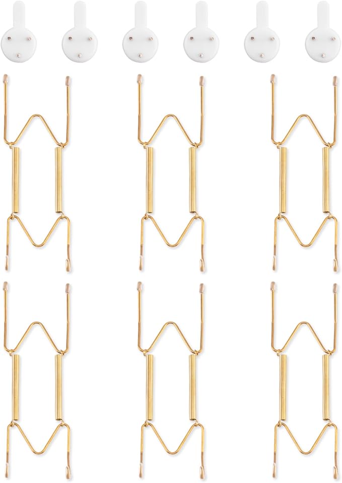 Bilillo 6 Pack Plate Hangers for Wall - Suitable for 6-8 Inch Art, Stainless Steel Invisible Heavy Duty Wire Holder With Wall Hooks for Displaying Platters, Dishes