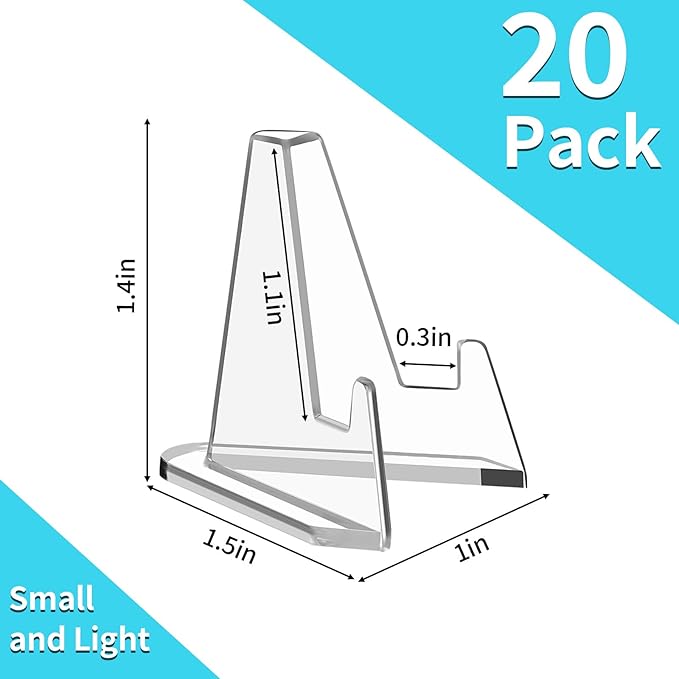 Reastar Card Display Stand, 20 Pack Small Easel Stand, Acrylic Picture Holder Stands, for Challenge Coin Graded Card Sports Card Trading Card PSA Card Baseball Card (1.4 Inch Tall)