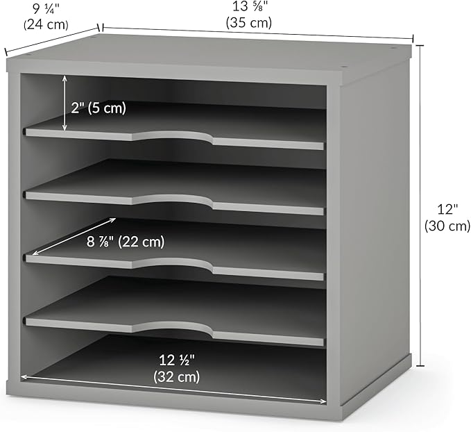 Ballucci 5-Tier File Organizer for Desk, Wooden Mail Sorter, Office Desk Organization, Paper Storage Organizers, Folder holder for desk, Letter Trays & Stacking Supports, Gray