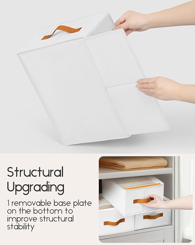 Homsorout Purse Organizer for Closet, Fabric Handbag Storage Organizer with Handles, Foldable Bag Organizer Drawer for Flat Handbags, Clothes, Towels or Pants, Closet Storage Organizer, White, 6 Pack