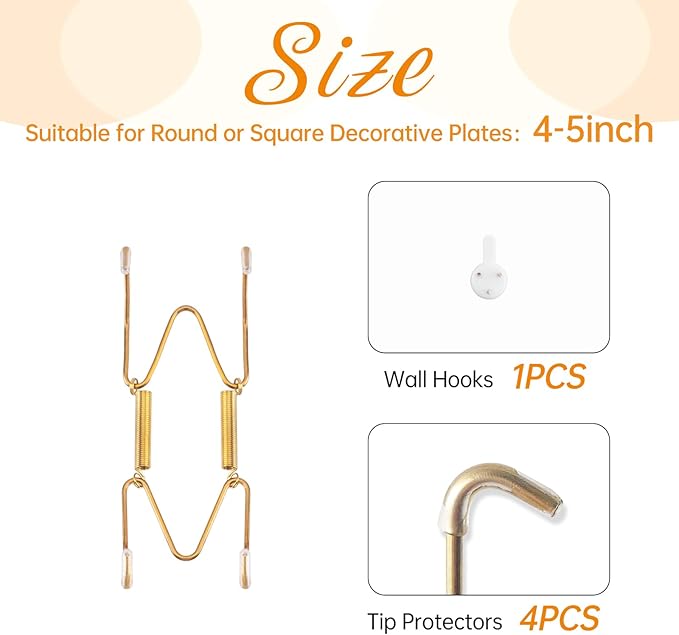 Bilillo Plate Hangers for The Wall, Suitable for 4-5 inch Decorative Plate, Stainless Steel Invisible Heavy Duty Wire Plate Holder with Wall Hooks, Plate Hangers for Displaying Plates