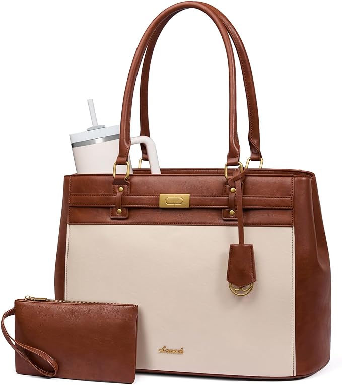 LOVEVOOK Laptop Tote Bag for Women, 15.6 Inch Waterproof Leather Work Computer Bag, Large Business Office Briefcase Shoulder Handbag Purse Gifts for Women