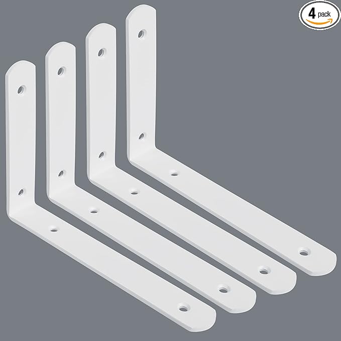 Alise Floating Shelf Brackets,White Bracket for Shelves Heavy Duty L Bracket Corner Brace,Stainless Steel Joint Angle Brackets for Wooden Board Hanging Support,8x5-3/5 Inch(Upgraded,Pack of 4)