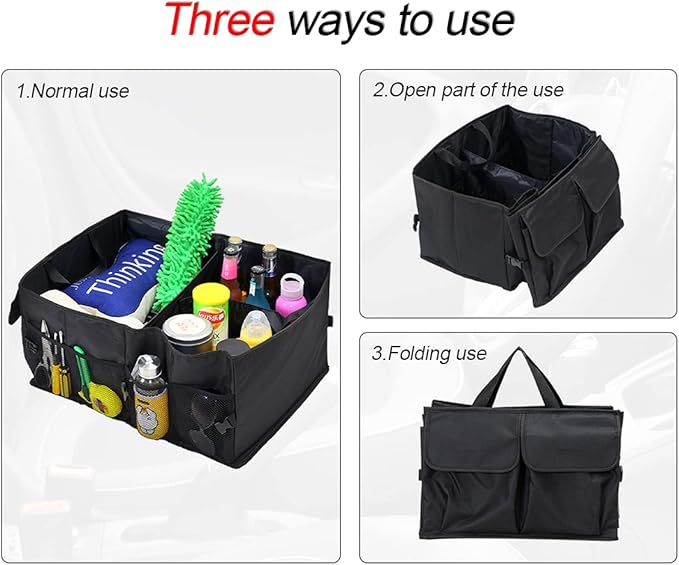 8sanlione Car Trunk Organizer/Storage, Collapsible Cargo Storage Box, Large Capacity, Trunk Organizer for Cars, Vehicles, SUVs, Trucks