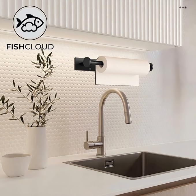 Paper Towel Holder Wall Mount - Self Adhesive No Drill or Drilling, SUS304 Stainless Steel - Kitchen, Bathroom, Sink, Pantry, Fridge(Black)