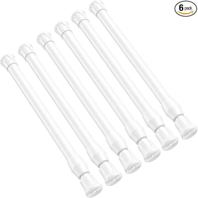 6 Pack Small Tension Rod 12 to 19 Inch Adjustable Tension Curtain Rod Mini Closet Spring Rod No Drilling Short Tension Rods for Windows, Cupboard, Kitchen Cabinets, White