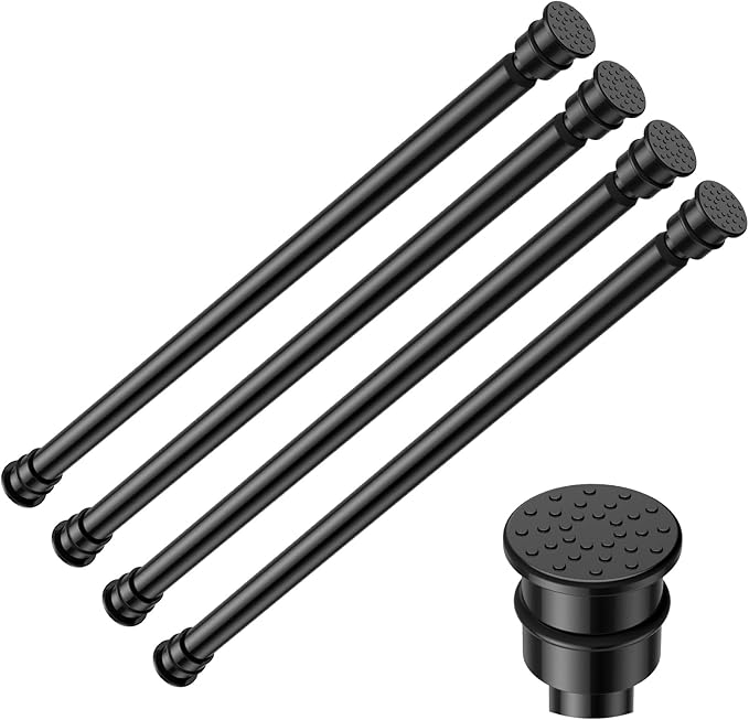 Tension Curtain Rod 17 to 28 Inch Adjustable Tension Rods 4 Pack Expandable Spring Tension Rod Black No Drilling for Closet Kitchen Cupboard Wardrobe Door Bookshelf DIY Projects
