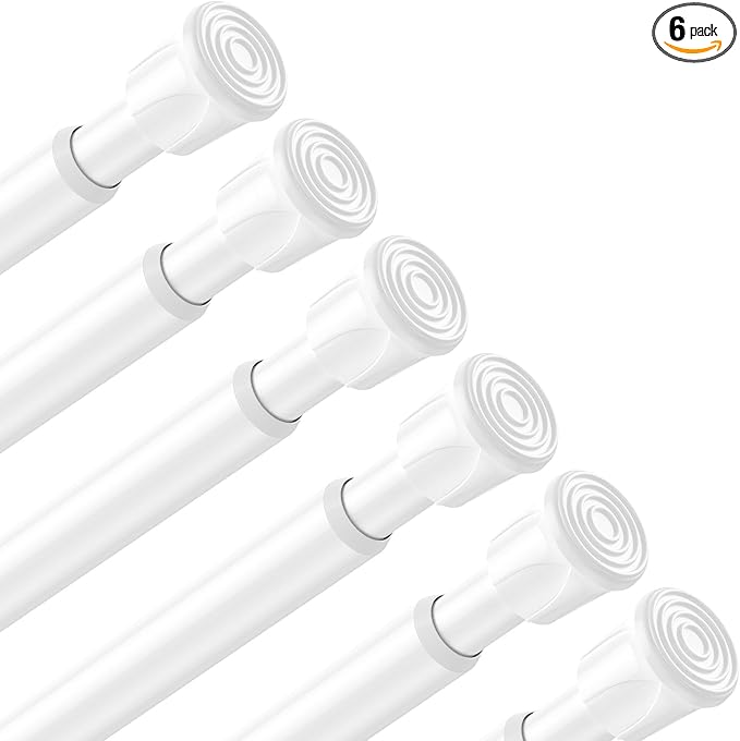 6 Pack White Spring Tension Curtain Rods 28-48 Inches, Spring Loaded Curtain Rods No Drilling, Adjustable Small Tension Rod for Windows Bedroom Bathroom Kitchen Doorway Closet