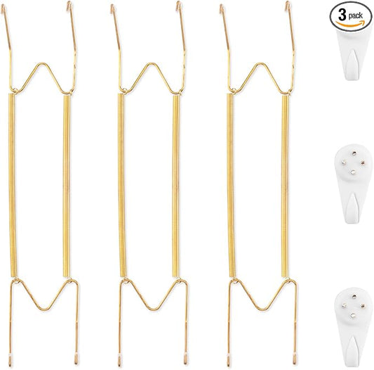 Bilillo 3 Pack Plate Hangers for The Wall, Suitable for 16-20 inch Art Plate, Stainless Steel Invisible Heavy Duty Wire Plate Holder with Wall Hooks, Plate Hangers for Displaying Plates