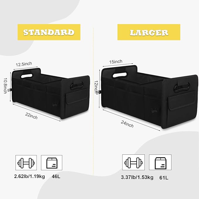 JiatuA Car Trunk Organizer, Car Organizers and Storage Collapsible Multi Compartment Container Box, Adjustable Car Accessories for SUV Sedan Truck, Standard Size, Black