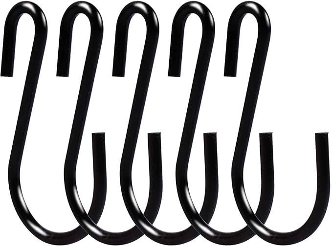 Yikla S Hooks for Hanging Clothes, Plants, S Hooks Heavy Duty, Black S Shaped Hooks, Small Metal Hook, 30 Pack