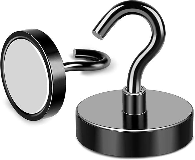 MIKEDE Black Magnetic Hooks 120Lbs Heavy Duty Earth Magnets with Hooks for Cruise Cabin Strong Magnet Hooks for Hanging Super Metal Magnetic Hanger for Grill Fridge Kitchen - Pack of 4