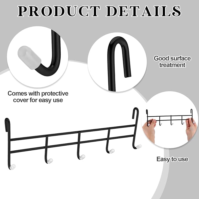 CroBlissful 2 Pcs 5 Hook Attachment for Wire Shelving 1.5 x 12 x 4 Inch Hanging Hooks Rack Wire Chrome Plated Steel Shelf Accessories Metal Hook Bars for Storage Display Organizer (Black)