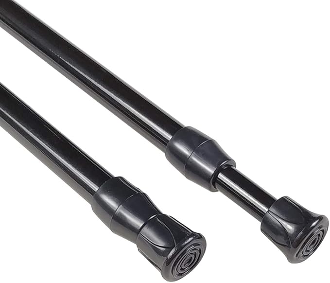 KXLife 2Pcs Spring Tension Curtain Rod, 28 to 40 Inch Adjustable Expendable Tension Rods for Windows, Black Spring Loaded Curtain Rod No Drilling