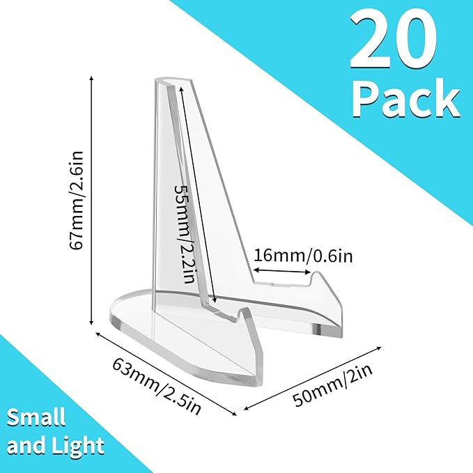 Reastar Card Display Stand, 20 Pack Small Easel Stand, Acrylic Picture Holder Stands for Coin Graded Card Sports Card Trading Card (2.7Inch), clear