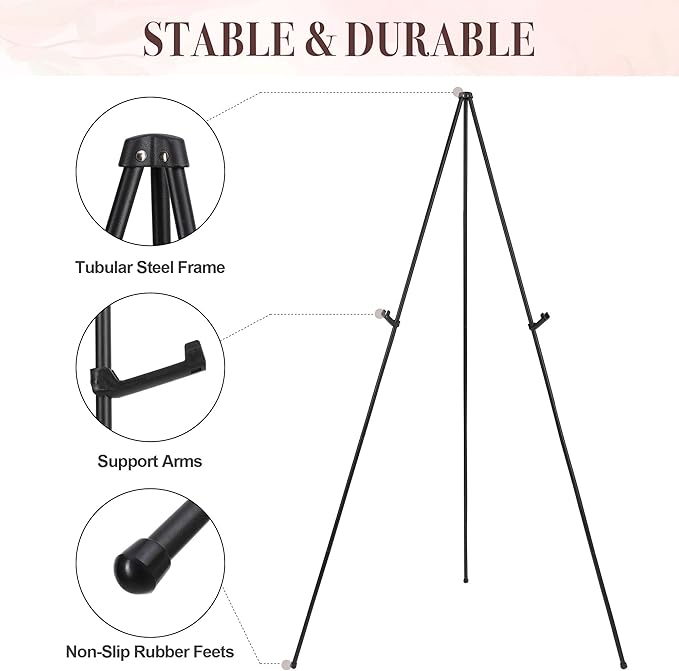 Easel Stand for Wedding Sign & Poster 63'' Easels for Display Portable Art Easel for Floor Adjustable Metal Easel Black 3 Pack