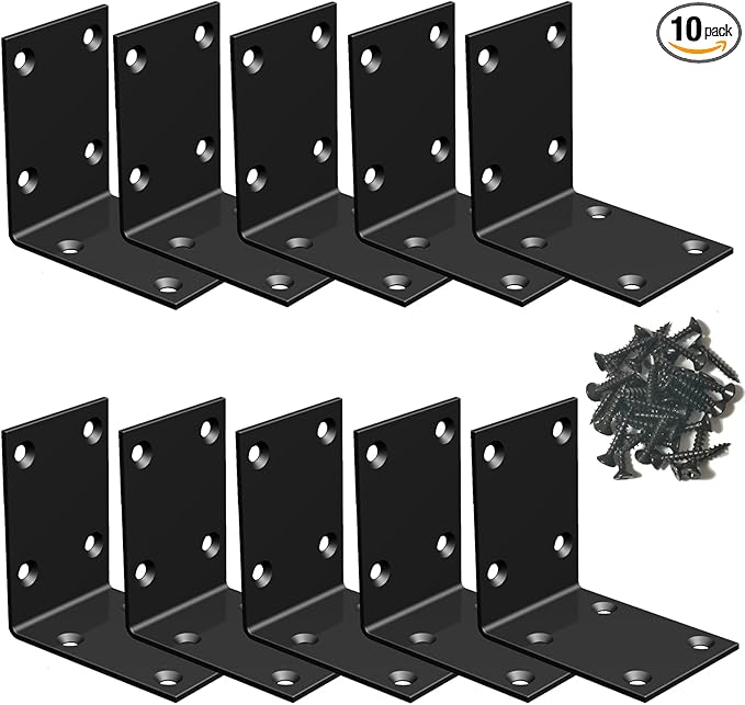 Black Stainless Steel Shelf Bracket,Joint Right Angle Bracket,L Shape Heavy Duty Metal Corner Brace Shelf Supporter for Wood Aufuga (10, 2.8x2.8x2)