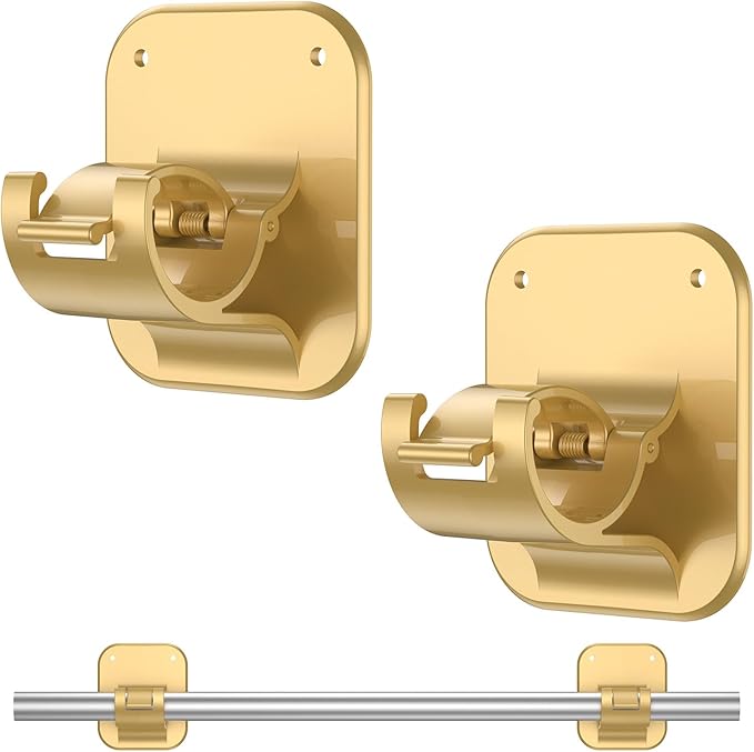 JHCJHC No Drill Curtain Rod Brackets - 20LB, 2 Pack Self Adhesive Curtain Rod Holder, Peel and Stick Wall Hooks, Renter Friendly Upgrades for Apartment, Kitchen, Bathroom, Dorm, Living Room and RV