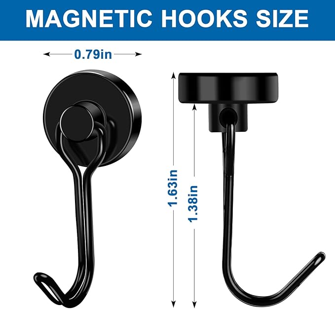 LOVIMAG Hooks, 40lbs+ Magnetic Magnet Hook 2026 Cruise Cabin Ship Essentials Heavy Duty Strong Refrigerator Fridge Hanging for Classroom Beach Vacation Kitchen Grills Home Mug Hanger (6 Pack), Black