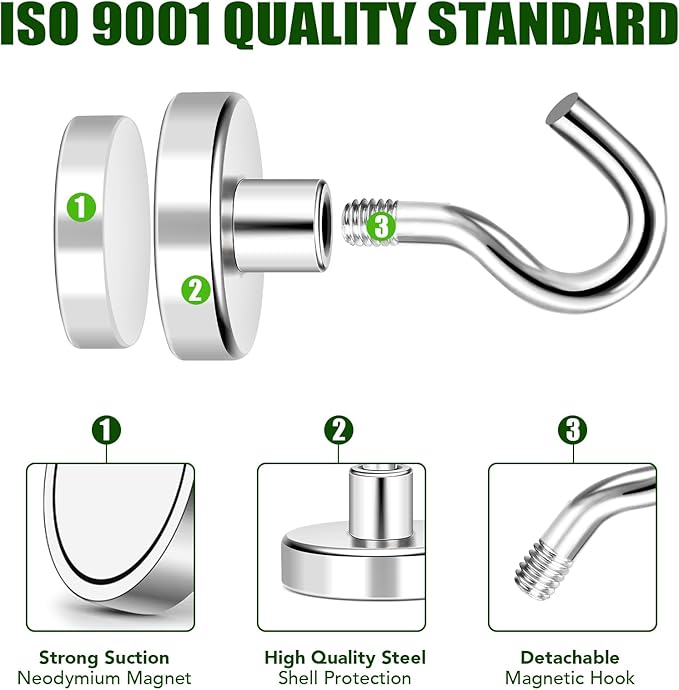 MIKEDE Magnetic Hooks 170Lbs Heavy Duty Earth Magnets with Hooks for Cruise Cabin Strong Magnet Hooks for Hanging Super Metal Magnetic Hanger for Grill Fridge Kitchen - Pack of 20