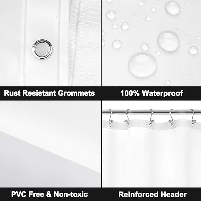 Barossa Design Super Long Frosted Shower Curtain Liner 72" Wide x 108" Height - Extra Long Plastic Bath Curtain with Metal Grommets for Bathroom - Frost, 72x108