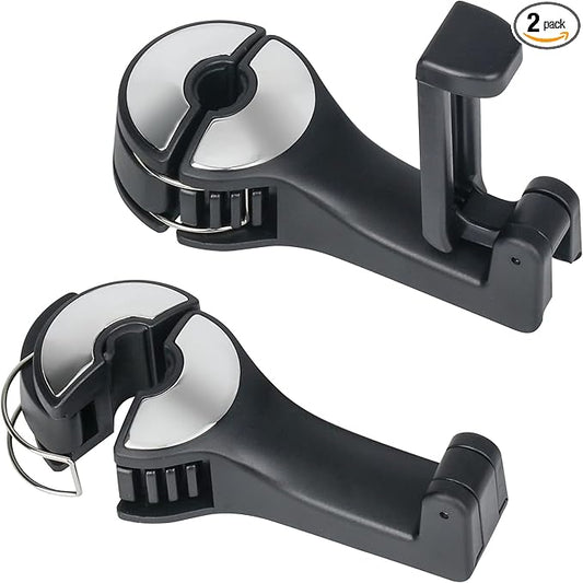 TOOVREN Upgraded 2 Pack Car Headrest Hidden Hook 2 in 1 Car Seat Hooks with Phone Holder for Purse, Backpacks,Toys,and Even Bottle Storage Organizer (Silver)