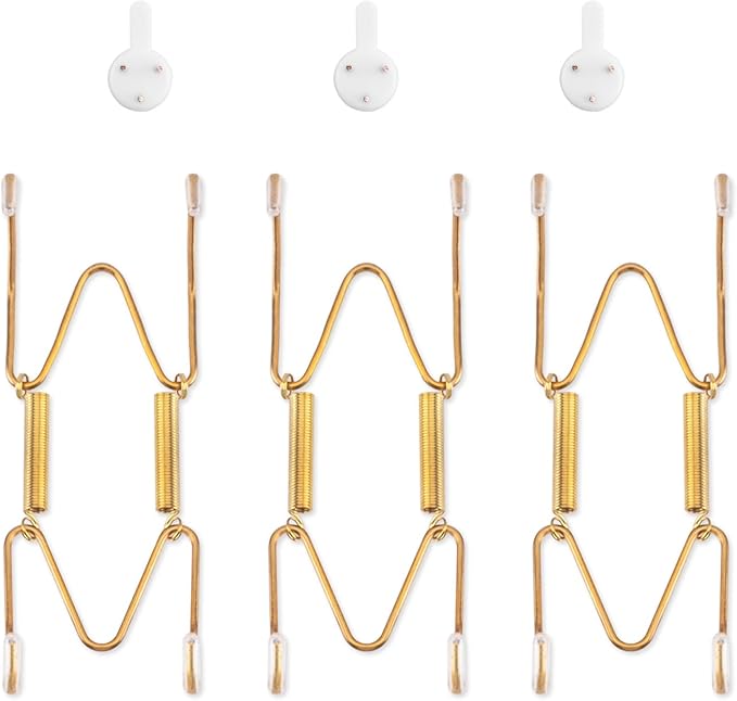 Bilillo 3 Pack Plate Hangers for The Wall, Suitable for 4-5 inch Art Plate, Stainless Steel Invisible Heavy Duty Wire Plate Holder with Wall Hooks, Plate Hangers for Displaying Plates, Platter, Dish