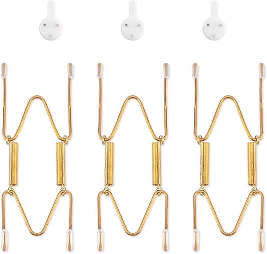 Bilillo 3 Pack Plate Hangers for The Wall, Suitable for 4-5 inch Art Plate, Stainless Steel Invisible Heavy Duty Wire Plate Holder with Wall Hooks, Plate Hangers for Displaying Plates, Platter, Dish