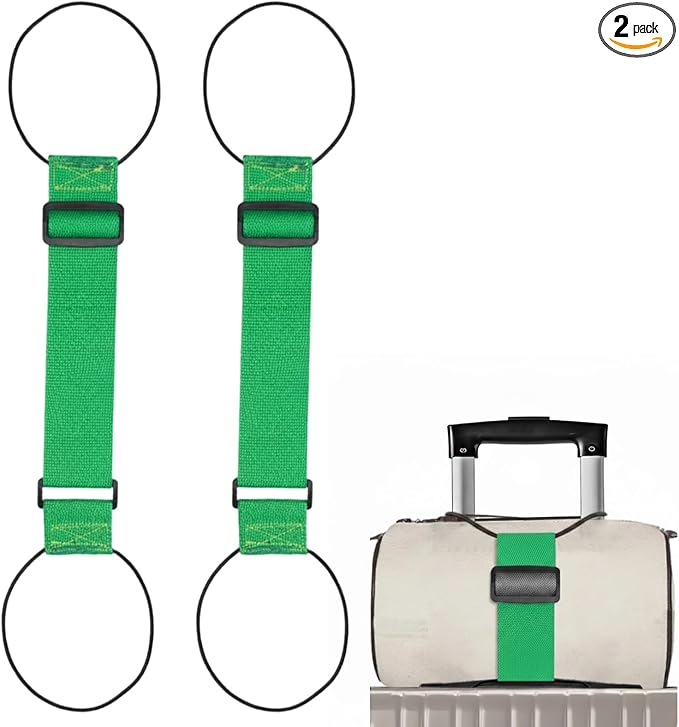 2Pcs Luggage Straps for Suitcases, Adjustable Luggage Connector Straps, Luggage Straps Bag Bungee, Add a Bag Easy to Travel Suitcase (Green)