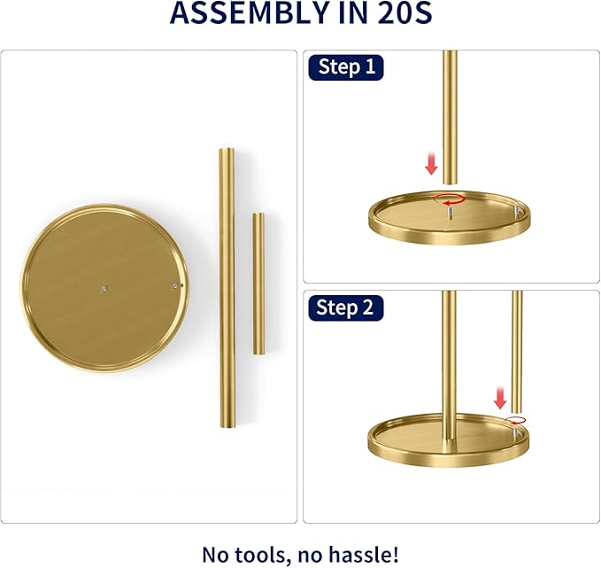 Jesginboo Paper Towel Holder Countertop, Gold Kitchen Paper Towels Holder, Paper Roll Holder with Weighted Base