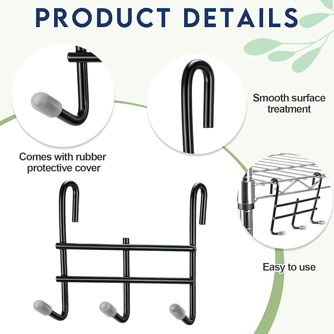Teenyyou 6 Pack 3 Hook Attachment for Wire Shelving 3.75" l x 1.625" d x 3.25" h Wire Shelving Hooks Accessories Steel Hanging Rack Metal for Storage Organizer(Black)