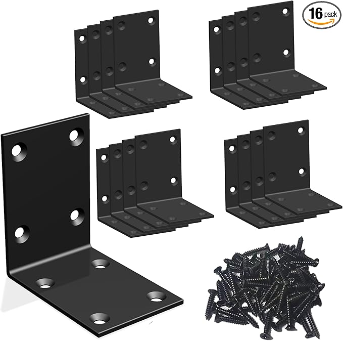 Black Stainless Steel Shelf Bracket,Joint Right Angle Bracket,L Shape Heavy Duty Metal Corner Brace Shelf Supporter for Wood Aufuga (16, 2.8x2.8x2)