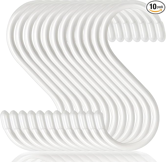 5 Inch S Hooks for Closet, Large S Hooks for Hanging Jeans, 12 Pack White Vinyl Coated S Hook, Non Slip Closet and Kitchen Heavy Duty S Hook for Hanging Plants, Jewelry, Pot, Pan, Cups