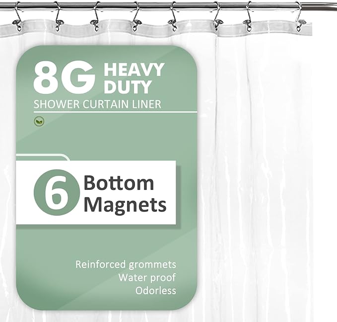 Barossa Design Extra-Long Shower Curtain with 84 inches Height (72x84),PEVA - Waterproof,Eco-Friendly, Non-Toxic, Odorless, PVC Free, Metal Grommets (Clear)