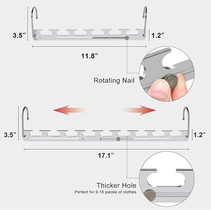 12 Pack Space Saving Hangers for Clothes, 6 to 9 Holes Expandable Metal Heavy Duty Hangers Space Saving for Closet Bedroom Dorm RV Outdoors