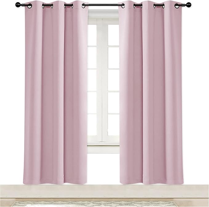 NICETOWN Blackout Curtain Blind for Bedroom, Single Panel, W34 x L72 inches, Baby Pink, Thermal Insulated Grommet Blackout Room Darkening Drape/Drapery