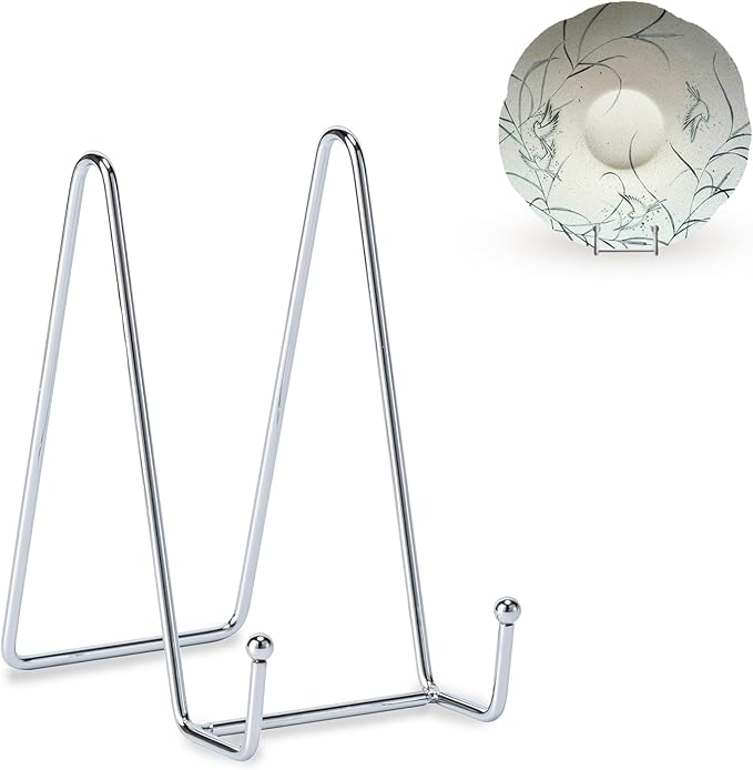 Hoewina Plate Stands for Display, Plate Holder Display Stands, Metal Frame holder stand for Book, Picture, Decorative Plate, Photo and Platter, Tabletop Art (6IN 3PCS-Silver)
