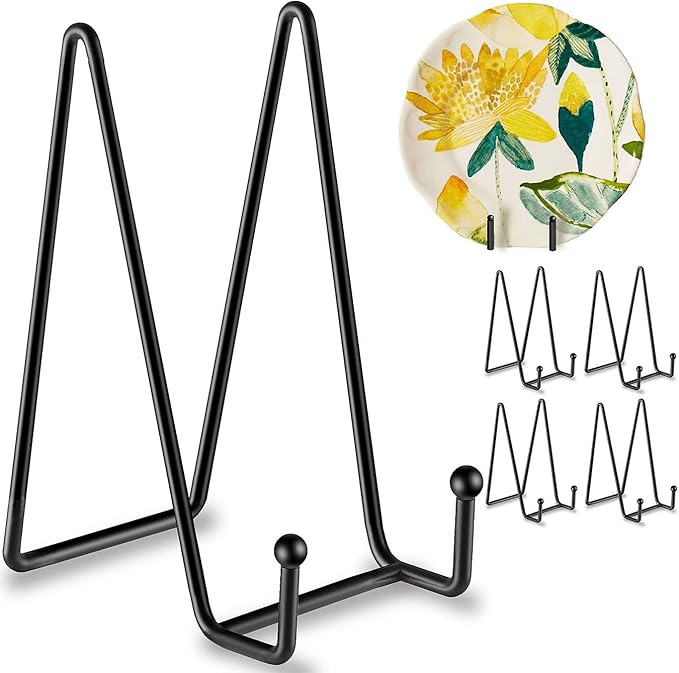 Hoewina 5 Pack 6 Inch Plate Stands for Display, Plate Holder Display Stands, Metal Frame holder stand for Book, Picture, Decorative Plate, Photo and Platter, Tabletop Art…
