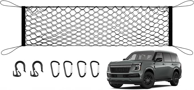 Karltys Cargo Net for Nissan Armada 2025-2026 Trunk Net | Envelope Style Elastic Mesh Net | Heavy Duty Metal Hooks | Nissan Armada Accessories