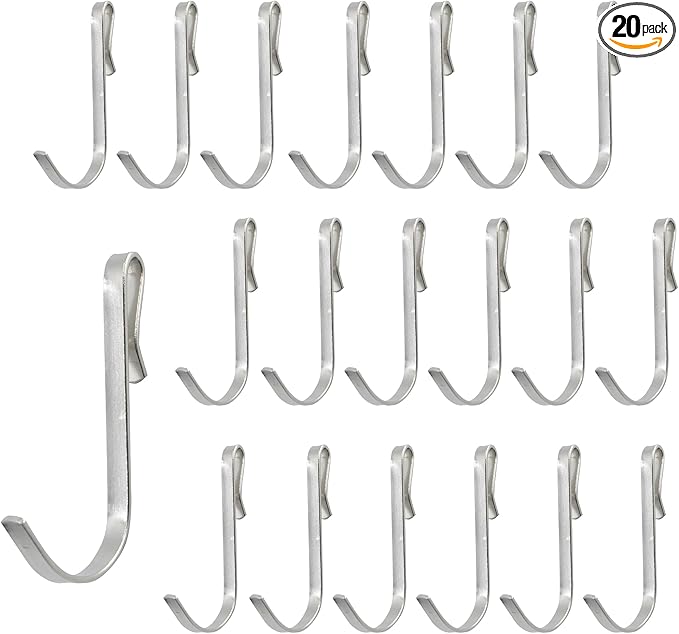 20pcs J-Shaped Stainless Steel Hanger Hooks - Clip-On, Wire Rack, Sink Grid & Shelf Hooks for Kitchen, Bedroom & Office, Silver