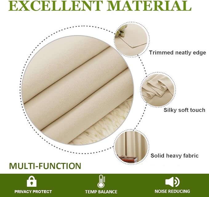 NICETOWN Bedroom Curtain Room Darkening Drapery - Biscotti Beige Room Darkening Drape/Panel for Bedroom, Grommet Top 1 Panel, 70 x 63 inches Long, Thermal Insulated, Privacy Assured