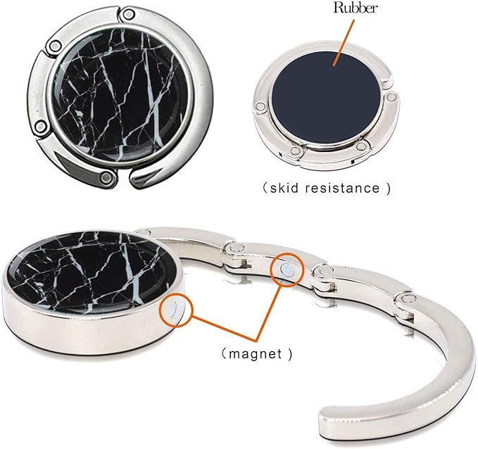 Bosketo Foldable Purse Hook Womens Bag Table Hanger Collection Desk Hooks for Purse (1pack Black Marble Hook)