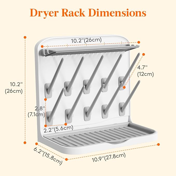 Lifewit Baby Bottle Drying Rack with 10 Hooks, Newborn Essentials Must Haves, Bottle Storage Organizer for Countertop, Cabinet, Rack Dryer Holder for Pacifiers, Pump Parts, Baby Stuff