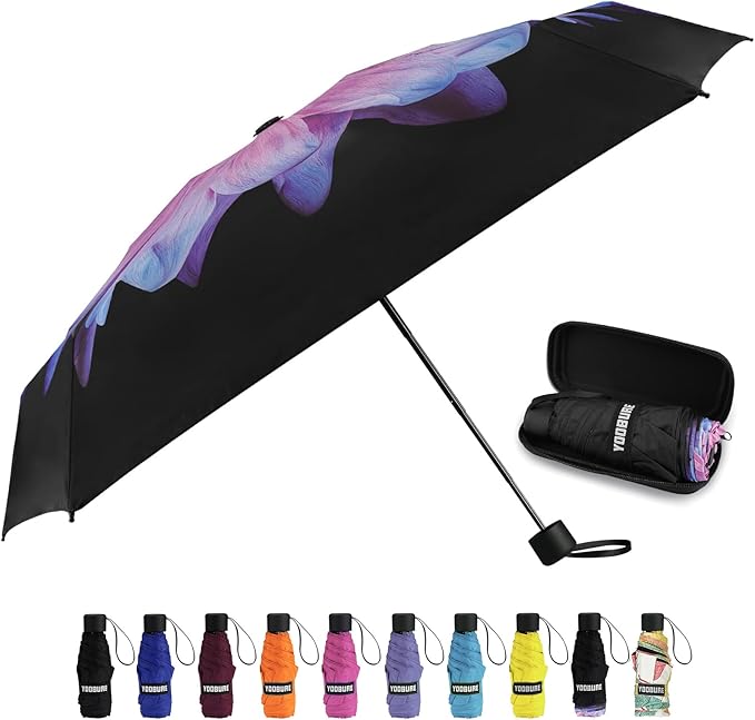 Yoobure Small Mini Umbrella with Case Light Compact Design Perfect for Travel Lightweight Portable Parasol Outdoor Sun&Rain Umbrellas