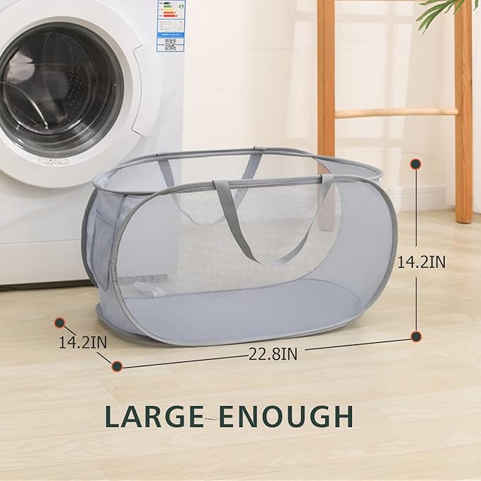 Pop Up Laundry Hamper,Collapsible Horizontal Baskets with Handles & Side Pocket,Foldable Sturdy mesh for Laundry Room,Bathroom,Kids Room,College Dorm or Travel (Navy)